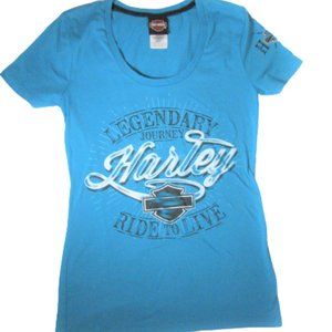 Harley Davidson Blue Legendary Journey Shirt Women's Size Small Virginia Beach